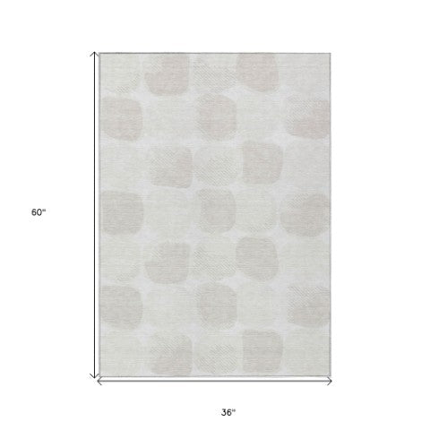 Homeroots 3' Beige And Brown Abstract Washable Area Rug - Stylish Indoor Outdoor Decor For All Spaces 3' X 5' Polyester 591033