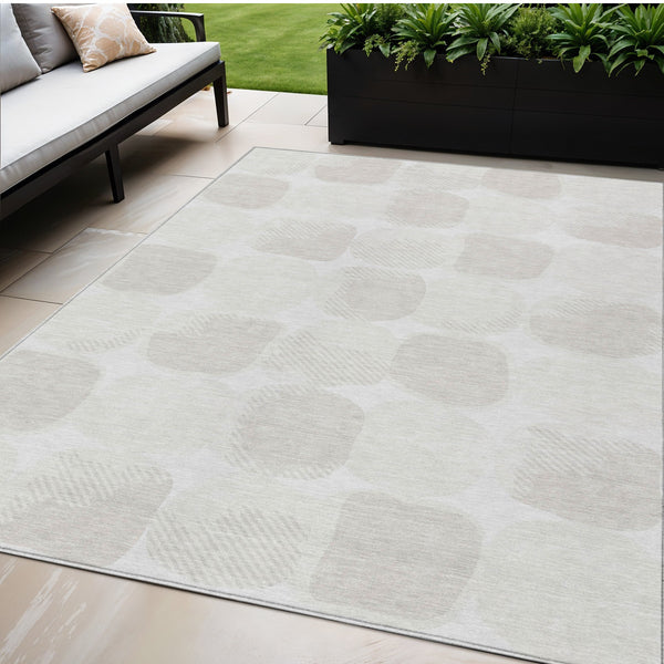 Homeroots 3' Beige And Brown Abstract Washable Area Rug - Stylish Indoor Outdoor Decor For All Spaces 5' X 8' Polyester 591034