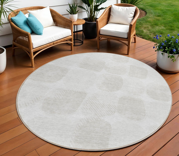 Homeroots 3' Beige And Brown Abstract Washable Area Rug - Stylish Indoor Outdoor Decor For All Spaces 8' Round Polyester 591035