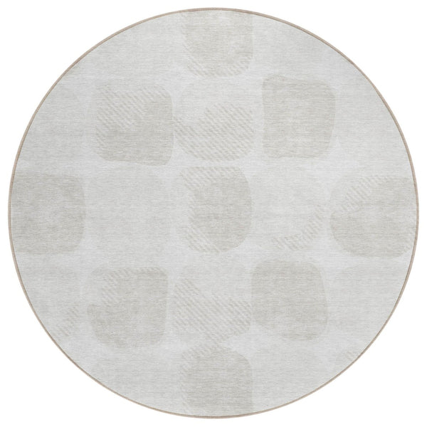 HomeRoots 5' Abstract Ivory and Beige Washable Area Rug – Stylish, Durable Design for Indoor and Outdoor Spaces 8' Round 591035