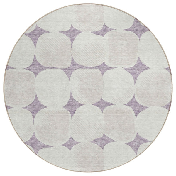 HomeRoots 5' Modern Abstract Area Rug in Lavender, Beige & Ivory – Indoor/Outdoor, Easy Care, Durable Design 8' Round 591041