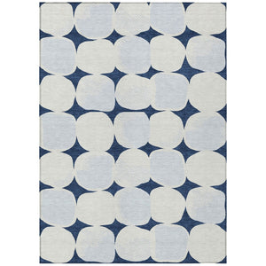HomeRoots 5' Stylish Navy Blue Gray Ivory Abstract Washable Area Rug for Indoor and Outdoor Elegance 8' X 10' 591048