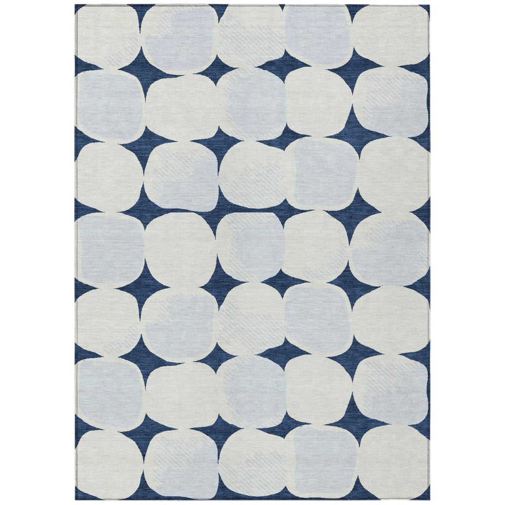 HomeRoots 5' Stylish Navy Blue Gray Ivory Abstract Washable Area Rug for Indoor and Outdoor Elegance 10' X 14' 591050