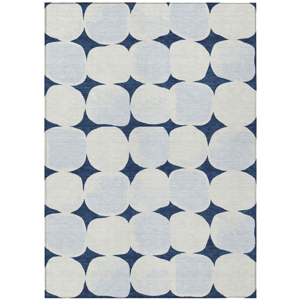 HomeRoots 5' Stylish Navy Blue Gray Ivory Abstract Washable Area Rug for Indoor and Outdoor Elegance 10' X 14' 591050