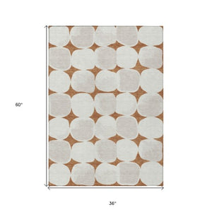 Homeroots 3' Beige And Brown Abstract Washable Area Rug - Stylish Indoor Outdoor Decor For All Spaces 3' X 5' Polyester 591057