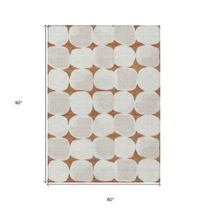 Homeroots 3' Beige And Brown Abstract Washable Area Rug - Stylish Indoor Outdoor Decor For All Spaces 5' X 8' Polyester 591058