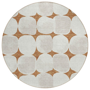 HomeRoots 5' Brown and Ivory Abstract Washable Area Rug - Durable, Stylish, and Perfect for Indoor/Outdoor Use 8' Round 591059
