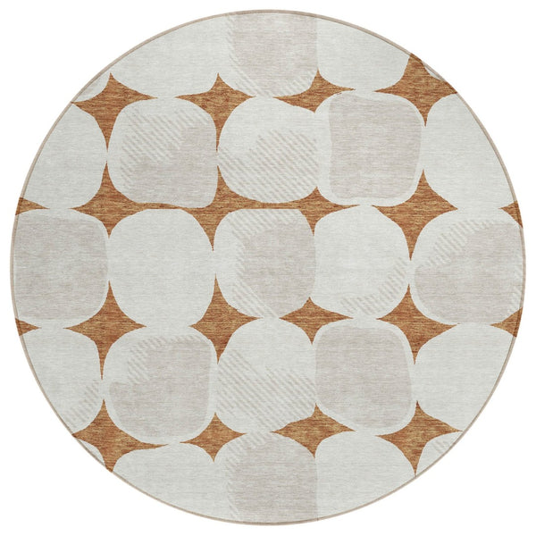 HomeRoots 5' Brown and Ivory Abstract Washable Area Rug - Durable, Stylish, and Perfect for Indoor/Outdoor Use 8' Round 591059