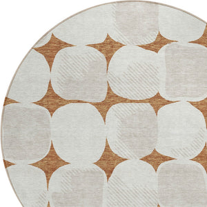 Homeroots 3' Beige And Brown Abstract Washable Area Rug - Stylish Indoor Outdoor Decor For All Spaces 8' Round Polyester 591059