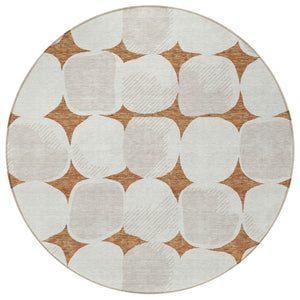 Homeroots 3' Beige And Brown Abstract Washable Area Rug - Stylish Indoor Outdoor Decor For All Spaces 8' Round Polyester 591059