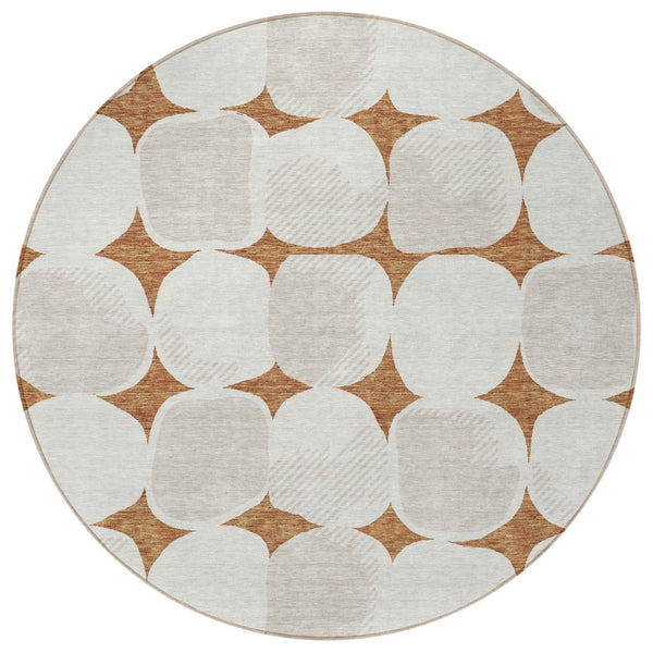 Homeroots 3' Beige And Brown Abstract Washable Area Rug - Stylish Indoor Outdoor Decor For All Spaces 8' Round Polyester 591059