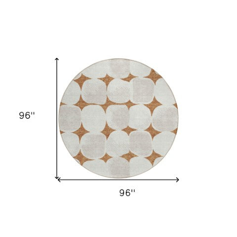 Homeroots 3' Beige And Brown Abstract Washable Area Rug - Stylish Indoor Outdoor Decor For All Spaces 8' Round Polyester 591059