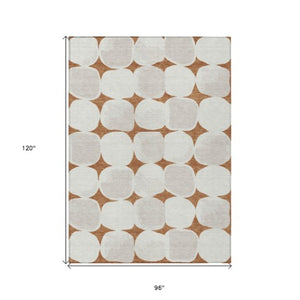 Homeroots 3' Beige And Brown Abstract Washable Area Rug - Stylish Indoor Outdoor Decor For All Spaces 8' X 10' Polyester 591060