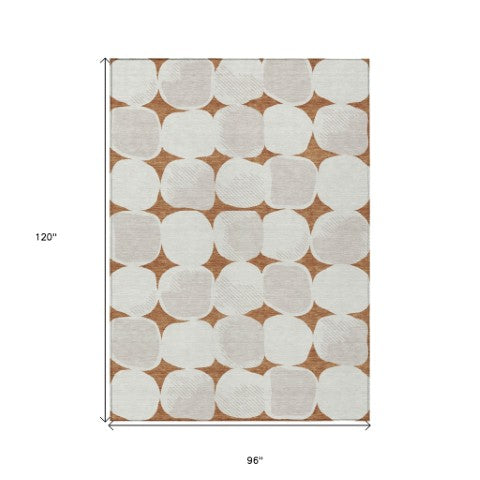 Homeroots 3' Beige And Brown Abstract Washable Area Rug - Stylish Indoor Outdoor Decor For All Spaces 8' X 10' Polyester 591060