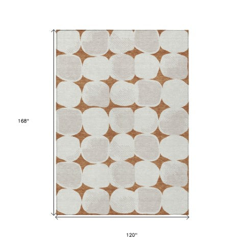 Homeroots 3' Beige And Brown Abstract Washable Area Rug - Stylish Indoor Outdoor Decor For All Spaces 10' X 14' Polyester 591062