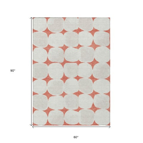 Homeroots 3' Beige And Brown Abstract Washable Area Rug - Stylish Indoor Outdoor Decor For All Spaces 5' X 8' Polyester 591064