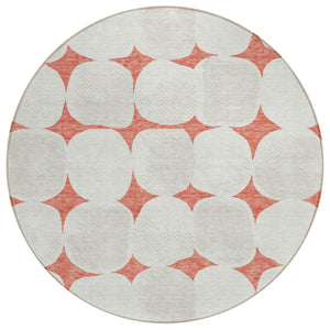 HomeRoots 5' Contemporary Salmon Beige and Ivory Abstract Area Rug - Durable, Washable Indoor/Outdoor Style 8' Round 591065