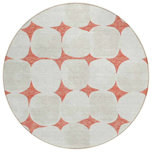 HomeRoots 5' Contemporary Salmon Beige and Ivory Abstract Area Rug - Durable, Washable Indoor/Outdoor Style 8' Round 591065