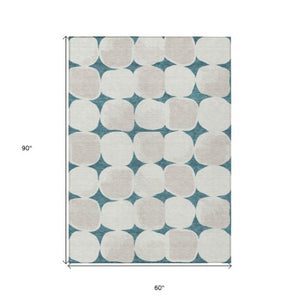 Homeroots 3' Beige And Brown Abstract Washable Area Rug - Stylish Indoor Outdoor Decor For All Spaces 5' X 8' Polyester 591070