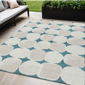 Homeroots 3' Beige And Brown Abstract Washable Area Rug - Stylish Indoor Outdoor Decor For All Spaces 5' X 8' Polyester 591070
