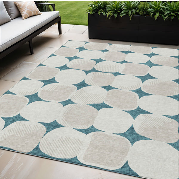 Homeroots 3' Beige And Brown Abstract Washable Area Rug - Stylish Indoor Outdoor Decor For All Spaces 5' X 8' Polyester 591070