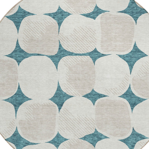 Homeroots 3' Beige And Brown Abstract Washable Area Rug - Stylish Indoor Outdoor Decor For All Spaces 8' Round Polyester 591071