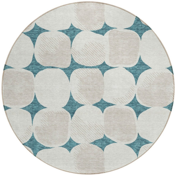 Homeroots 3' Beige And Brown Abstract Washable Area Rug - Stylish Indoor Outdoor Decor For All Spaces 8' Round Polyester 591071