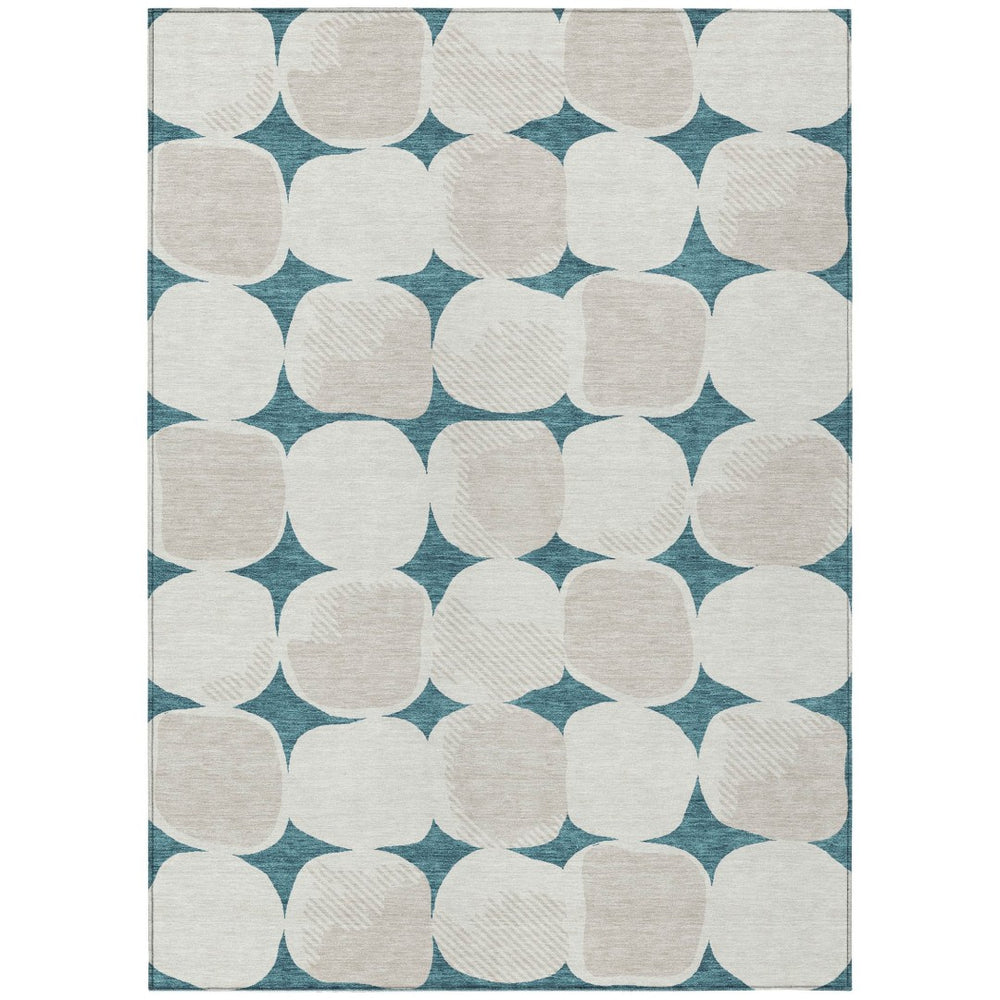 HomeRoots 5' Abstract Teal Blue and Beige Washable Area Rug – Stylish, Durable Indoor/Outdoor Decor Option 10' X 14' 591074