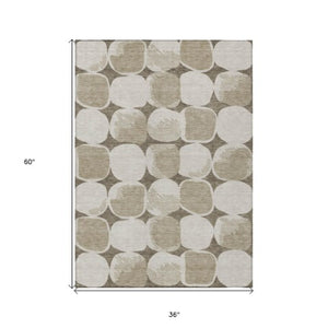 Homeroots 3' Beige And Brown Abstract Washable Area Rug - Stylish Indoor Outdoor Decor For All Spaces 3' X 5' Polyester 591075