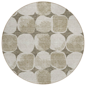 HomeRoots 5' Abstract Washable Indoor Outdoor Area Rug in Taupe, Beige, and Gray - Durable and Stylish Decor 8' Round 591077