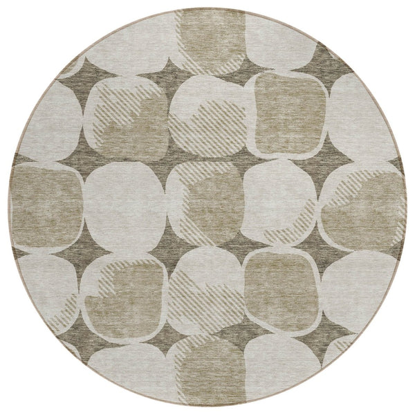 HomeRoots 5' Abstract Washable Indoor Outdoor Area Rug in Taupe, Beige, and Gray - Durable and Stylish Decor 8' Round 591077