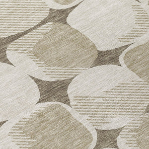 Homeroots 3' Beige And Brown Abstract Washable Area Rug - Stylish Indoor Outdoor Decor For All Spaces 8' Round Polyester 591077