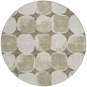 Homeroots 3' Beige And Brown Abstract Washable Area Rug - Stylish Indoor Outdoor Decor For All Spaces 8' Round Polyester 591077