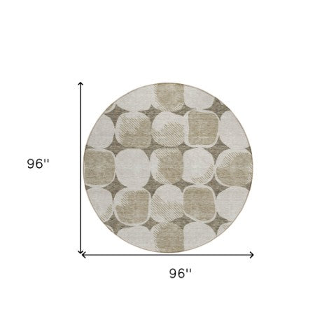 Homeroots 3' Beige And Brown Abstract Washable Area Rug - Stylish Indoor Outdoor Decor For All Spaces 8' Round Polyester 591077