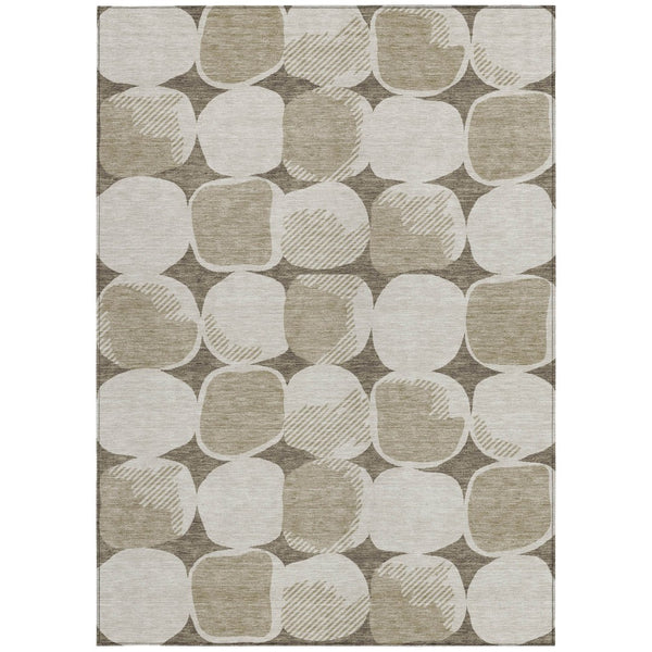 Homeroots 3' Beige And Brown Abstract Washable Area Rug - Stylish Indoor Outdoor Decor For All Spaces 8' X 10' Polyester 591078