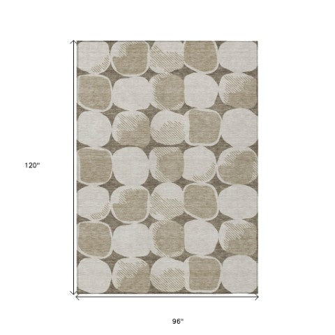 Homeroots 3' Beige And Brown Abstract Washable Area Rug - Stylish Indoor Outdoor Decor For All Spaces 8' X 10' Polyester 591078