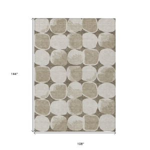Homeroots 3' Beige And Brown Abstract Washable Area Rug - Stylish Indoor Outdoor Decor For All Spaces 9' X 12' Polyester 591079