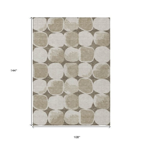 Homeroots 3' Beige And Brown Abstract Washable Area Rug - Stylish Indoor Outdoor Decor For All Spaces 9' X 12' Polyester 591079