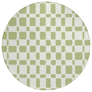 HomeRoots 5' Geometric Artichoke Green and Ivory Washable Rug for Indoor Outdoor Spaces - Modern Durability 8' Round 591083