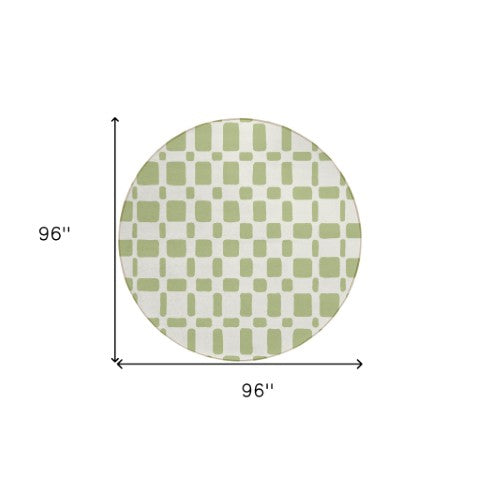 Homeroots 3' Artichoke Green Geometric Indoor Outdoor Area Rug - Stylish, Washable, And Durable For Any Space 8' Round Polyester 591083
