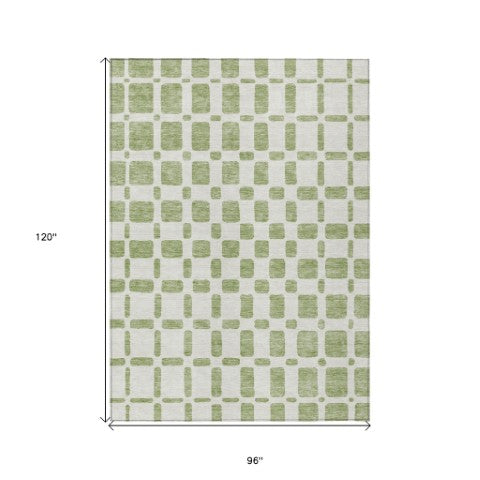 Homeroots 3' Artichoke Green Geometric Indoor Outdoor Area Rug - Stylish, Washable, And Durable For Any Space 8' X 10' Polyester 591084