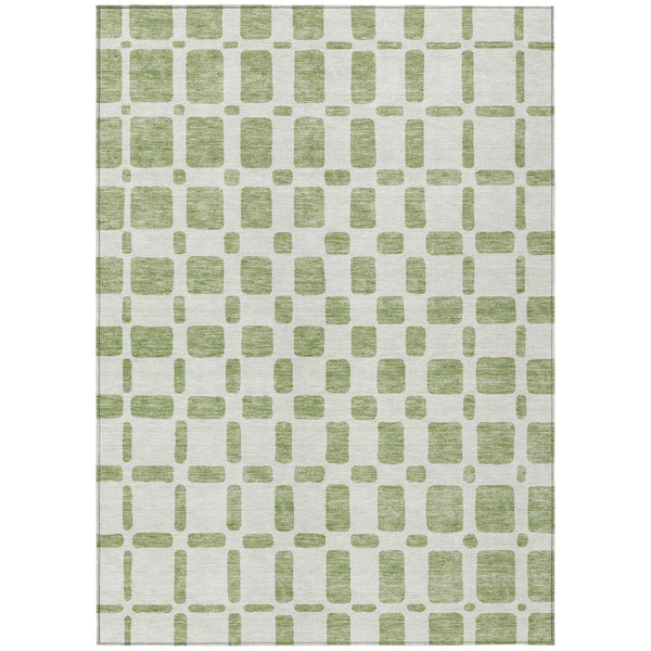 HomeRoots 5' Geometric Artichoke Green and Ivory Washable Rug for Indoor Outdoor Spaces - Modern Durability 8' X 10' 591084