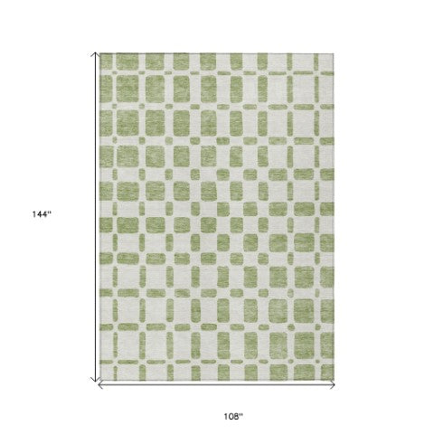Homeroots 3' Artichoke Green Geometric Indoor Outdoor Area Rug - Stylish, Washable, And Durable For Any Space 9' X 12' Polyester 591085