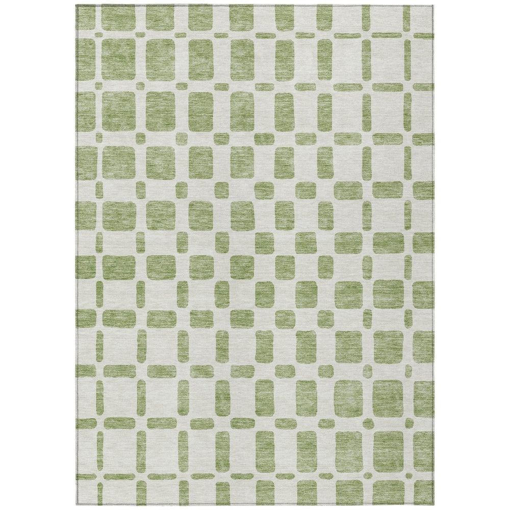 HomeRoots 9' Artichoke Green and Ivory Geometric Area Rug – Durable, Machine Washable, Indoor/Outdoor Use 9' X 12' 591085