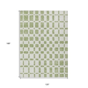Homeroots 3' Artichoke Green Geometric Indoor Outdoor Area Rug - Stylish, Washable, And Durable For Any Space 10' X 14' Polyester 591086