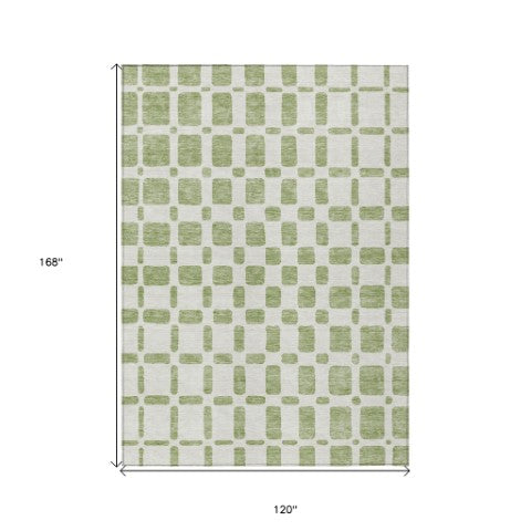 Homeroots 3' Artichoke Green Geometric Indoor Outdoor Area Rug - Stylish, Washable, And Durable For Any Space 10' X 14' Polyester 591086