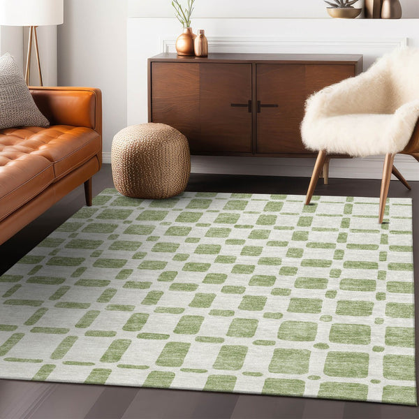Homeroots 3' Artichoke Green Geometric Indoor Outdoor Area Rug - Stylish, Washable, And Durable For Any Space 10' X 14' Polyester 591086