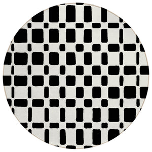 HomeRoots 5' Black and Ivory Geometric Area Rug - Stylish, Washable, Indoor/Outdoor Perfect for Busy Homes 8' Round 591089