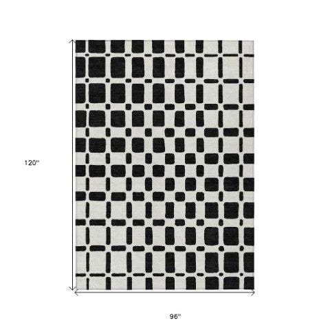 Homeroots 3' Artichoke Green Geometric Indoor Outdoor Area Rug - Stylish, Washable, And Durable For Any Space 8' X 10' Polyester 591090