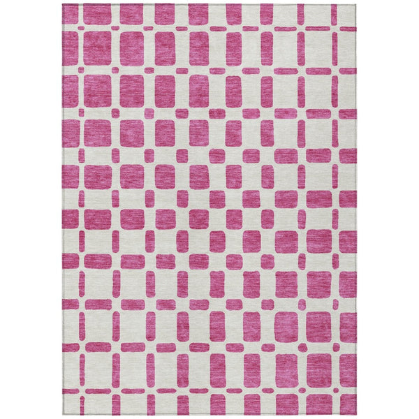 HomeRoots 5' Blush and Ivory Geometric Area Rug - Stylish, Washable, Indoor-Outdoor Design for Modern Spaces 5' X 8' 591094